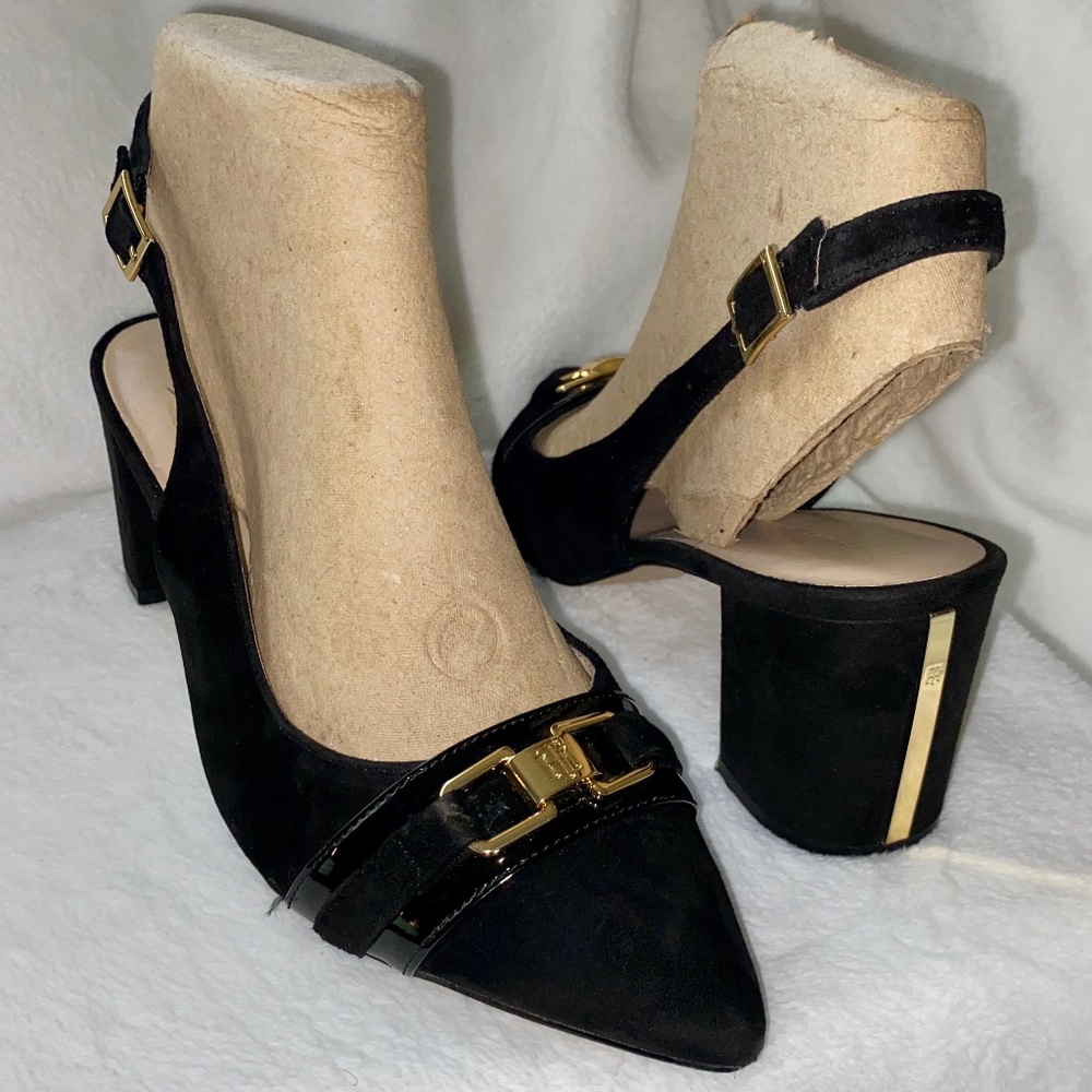 Tommy Hilfiger Black Suede Sling Back Pump Heels